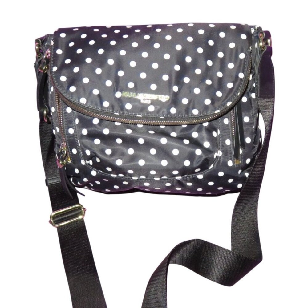 Karl Lagerfeld Cara Nylon Flap Messenger Bag Black And White Polka Dot
